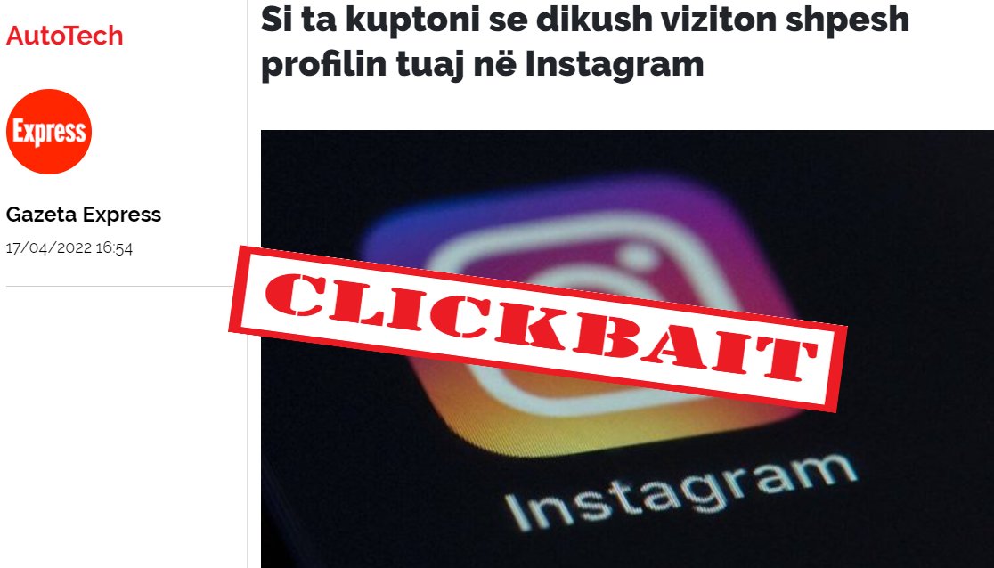 Fact Check: Si ta kuptoni se dikush viziton shpesh profilin tuaj në Instagram – CLICKBAIT
#Raporto #fakenews në #FactCheckerKS
#share me hashtagun #Iamafactchecker

Lajmi i plotë: bit.ly/3KTClfQ
