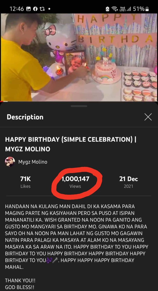 📣 CONGRATULATIONS Bunso <a href="/MygzMolino/">Mygz Molino</a>....you did it again!!!👏👏👏

HAPPY BIRTHDAY 
(SIMPLE CELEBRATION)...

1 Million plus views na!!!!

Link: 👇
youtu.be/Ff4nnyASklA

#MAHMYGZ
#MygzMolino
<a href="/ClaireLucito/">C L A I R E 🦋</a>