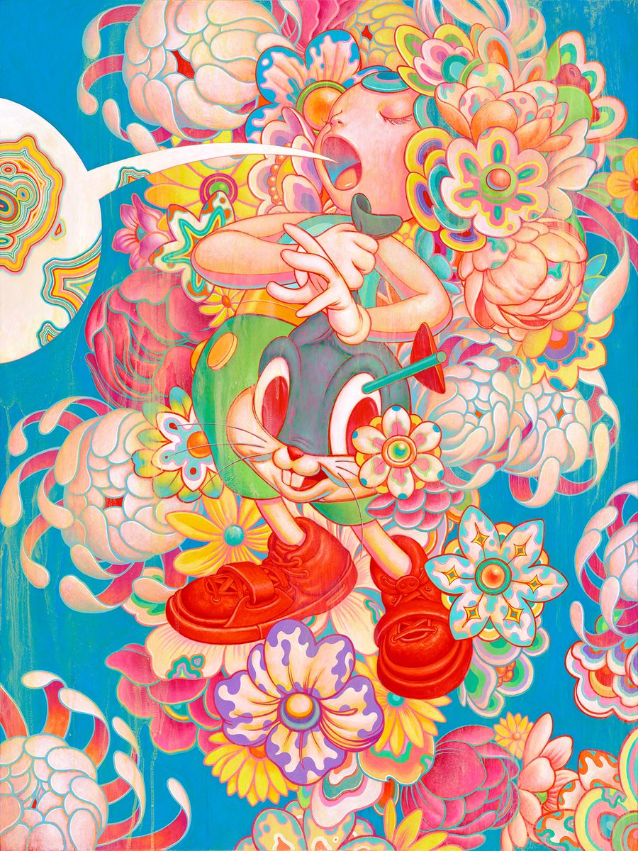 outland_art's tweet photo. Happy holiday weekend Outlanders! ✨🐣💐

Tomorrow 4/18 at 3PM PDT ~ @JamesJeanArt will be in conversation live on Instagram with @opensea!

Tune in here 🔗:

https://t.co/2T6e5YqE8M

🌷🌻🌷

Pictured: #JamesJean, “Bouquet,” 2016. https://t.co/tTFA57tsFj