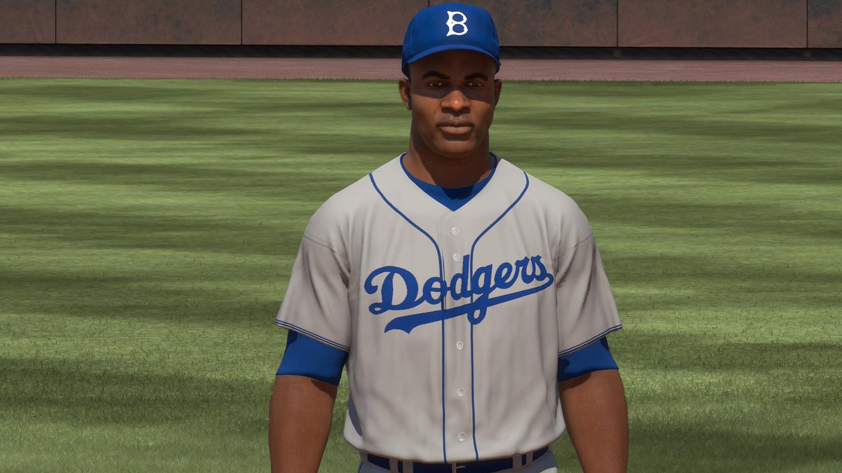 NcaaMlb's tweet photo. I made the 1952 Brooklyn Dodgers uniforms on MLB The Show 21! It’s so much fun playing with that team and Jackie Robinson on this game!! #MLBTheShow #Jackie42 https://t.co/3sjGWDnreZ