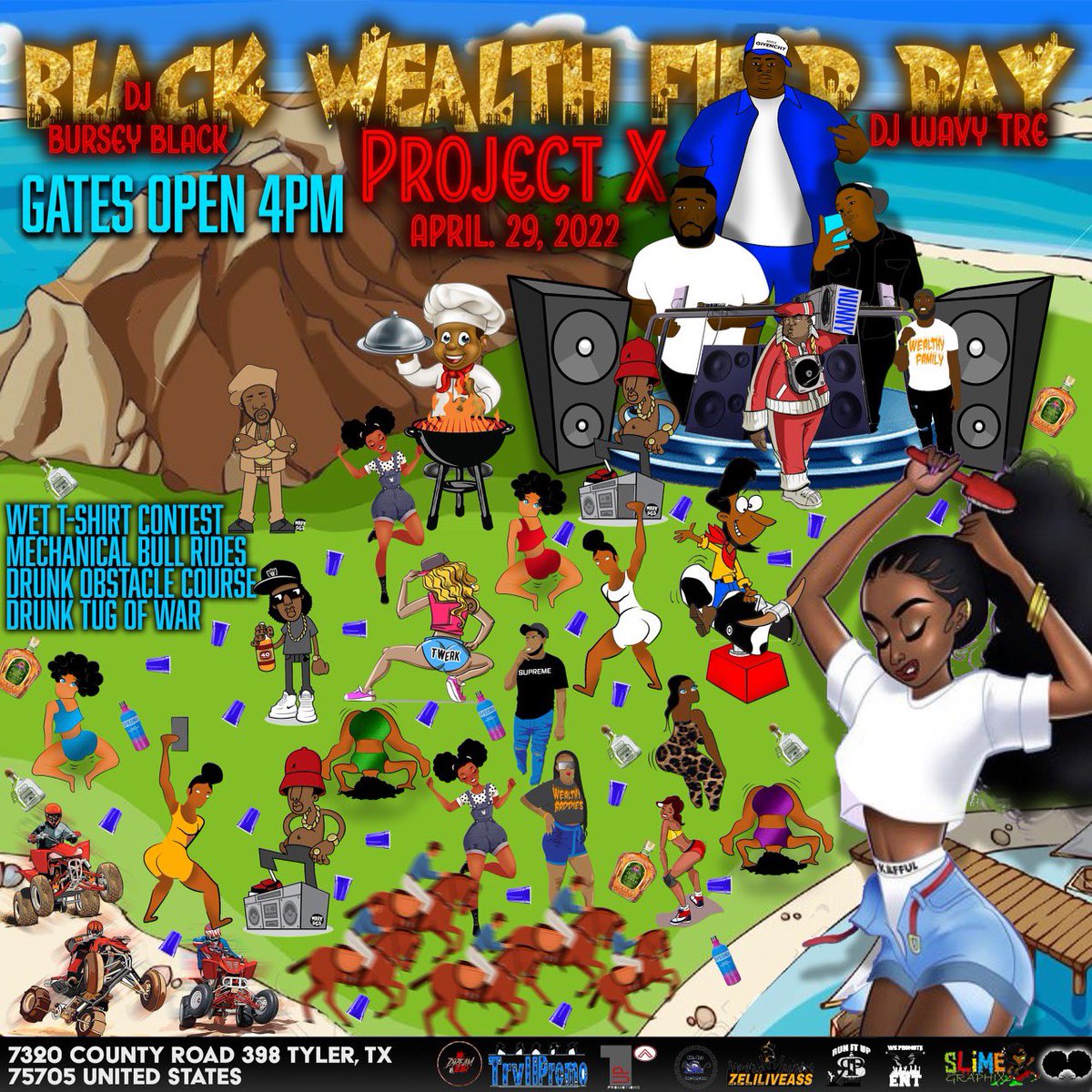 BWFBlacc's tweet photo. 🚨APRIL 29TH🚨

#BWFieldDayPx Gates OPEN 4PM!

🔷PRE-SALES AVAILABLE 04/22
▪️MECHANICAL BULLRIDE 
▪️DRUNK OBSTICAL COURSE
▪️DRUNK TUG OF WAR
▪️TOOL OUT CHALLENGE($200)
▪️WET T-SHIRT CONTEST($200)
▪️UNLIMITED LIQUOR
▪️UNLIMITED FOOD(BBQ)
🔷LIVE PERFORMANCE FROM @BigXthaPlugg https://t.co/81SpGKZO9c