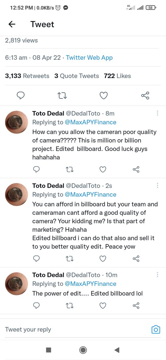 DedalToto's tweet photo. @Scammerscatcher @MaxAPYFinance Its totally scam i told you the billboard is edited.. even they update same video but the screen in billboard is much clear https://t.co/OE2mW2ehrl