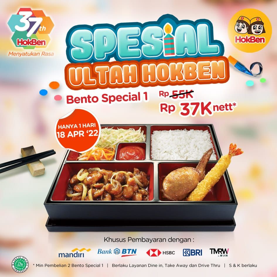 Yeayy...hari ini HokBen sedang berulangtahun lho yang ke 37. Special promo buat kamu dapatkan sp