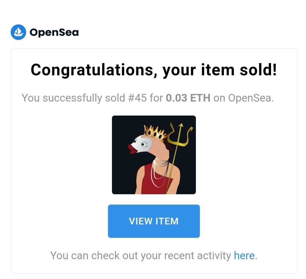 Wooooowwww 🎉🎉🎉 One more FishPeople #nft just sold!! What a nice way to end the weekend!! Thank you for the support 🙏🙏🙏

#NFTCommunity #nftart
#NFTProjects #NFTs #OpenSeaPolygon #opensea 
#NFTartist #NFTartwork 
#NFTsCommunity #PolygonNFT
