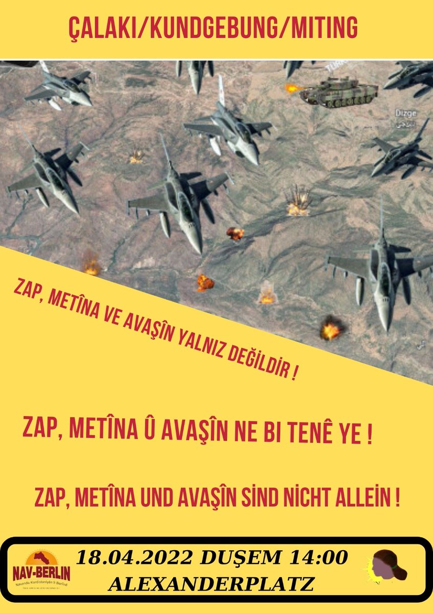 +++ Spontankundgebung #Berlin +++ 

Anlässlich der weiteren Großoffensive in Südkurdistan findet morgen, Montag, eine Kundgebung um 14 Uhr am Alexanderplatz statt. #b1804