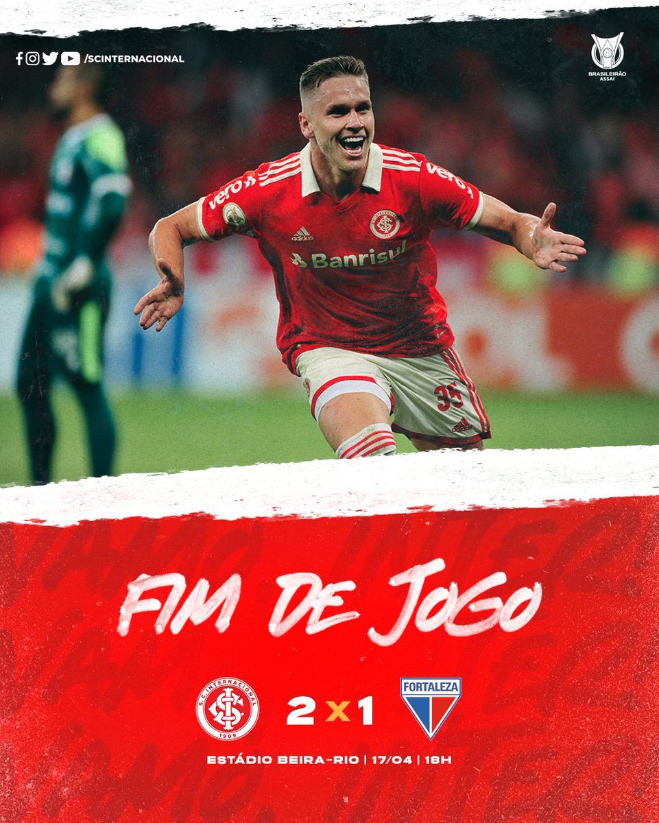 SCInternacional's tweet photo. #INTxFOR | 2T | ⏱️ 51' - FIM DE JOGO! A VITÓRIA É NOSSA, DO INTER E DO D'ALE! ❤️ Colorado joga com o coração e vira em cima do Fortaleza com direito a gols de dois colorados: 2 a 1 #ColoradoJogaJunto #VamoInter 🇦🇹

⚽️ D'Alessandro
⚽️ Alemão

📻 https://t.co/nuW2tV5j5C https://t.co/I7mnE8d4w2