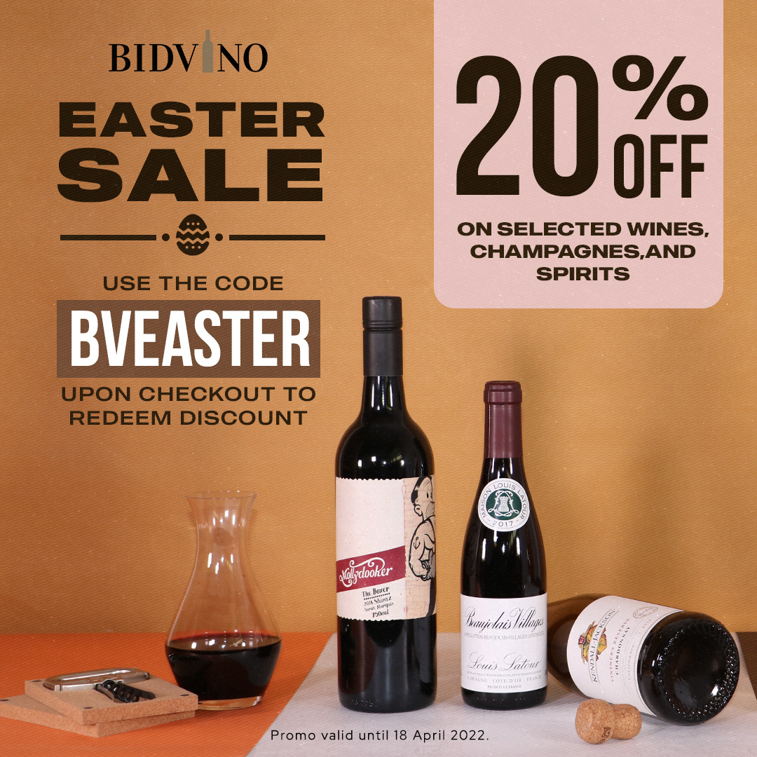 It's already Monday but our Easter Sale continues. Get 20% OFF on your favourite wines, champagnes, and spirits by using the code BVEASTER upon checkout.

Shop now at Bidvino.com!