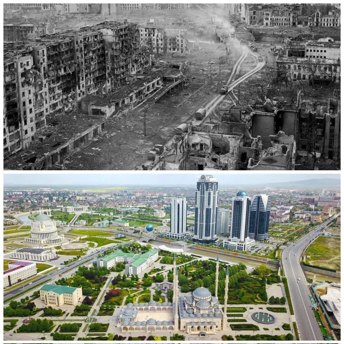 hal2f's tweet image. مدينة غروزني عام 2000 والآن