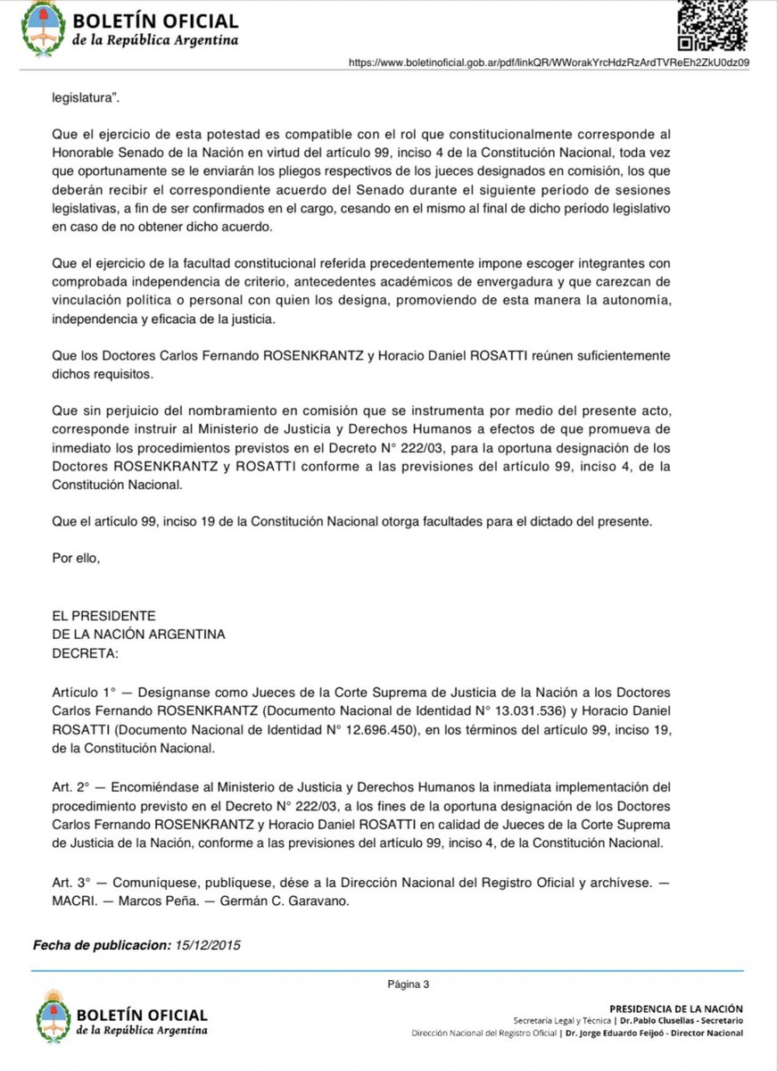 ceciliamoreauok's tweet photo. El decreto por el que Macri nombra a Rosatti juez de la Corte Suprema de Justicia de la Nación.

Nada es casual. 🤷🏻‍♀️ https://t.co/cNNgYsV9am