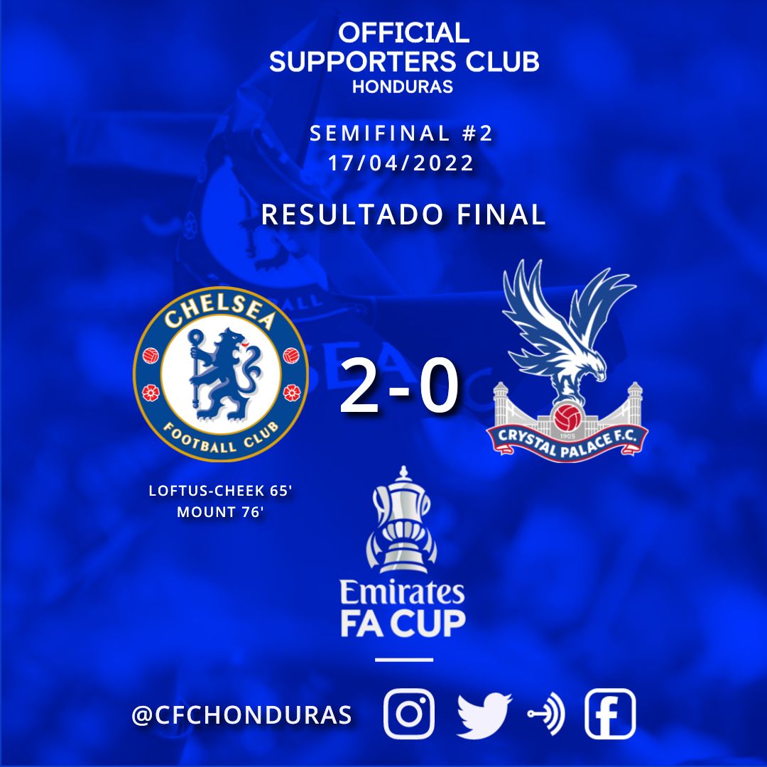 CFCHonduras's tweet photo. ¡¡¡Chelsea esta en la Final de FA Cup!!!
Con goles de @rlc y #Mount los nuestros derrotaron a Crystal Palace y se medirán en la Final contra Liverpool. ¡Vamos Blues!
#KTBFFH #Chelsea #CrystalPalace #FACup #CFC #CFCes #CFChn https://t.co/SY9153RttM