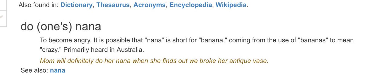 Juliamjane's tweet photo. @the_egghunter I told a Canadian recently that I lost my nana (pronounced nar-nar) and she had no idea what I was talking about. It means get angry - although I think people say “Do my nana”…. https://t.co/i4VauPnaGy
