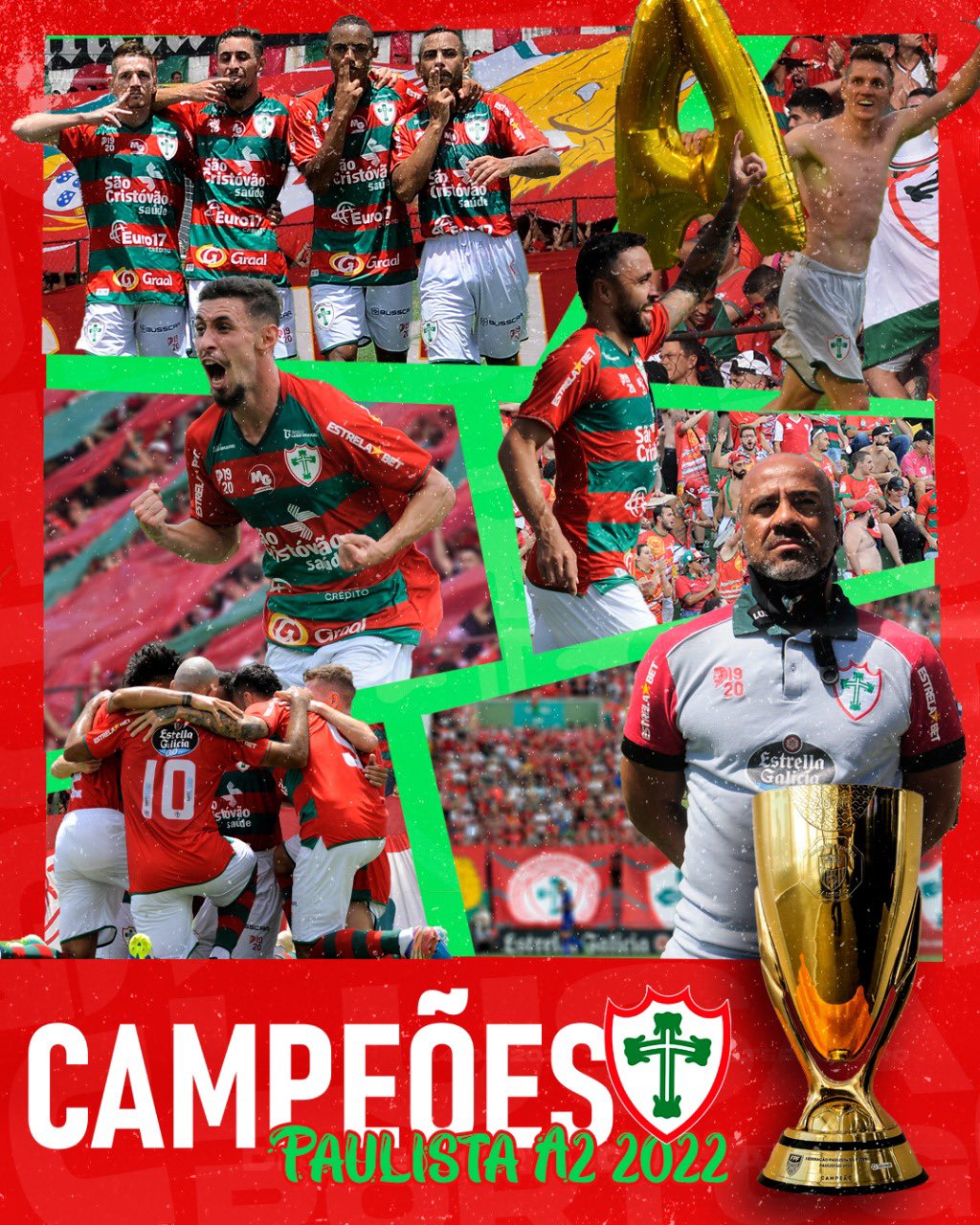 Portuguesa ❤️💚 on X: CAMPEÕOOOOESSSS!!!! 🏆❤️💚 Somos os campeões do Campeonato  Paulista A2 desse ano! Depois de garantir o acesso nas semifinais,  conquistamos agora, pela terceira vez na nossa história, o título