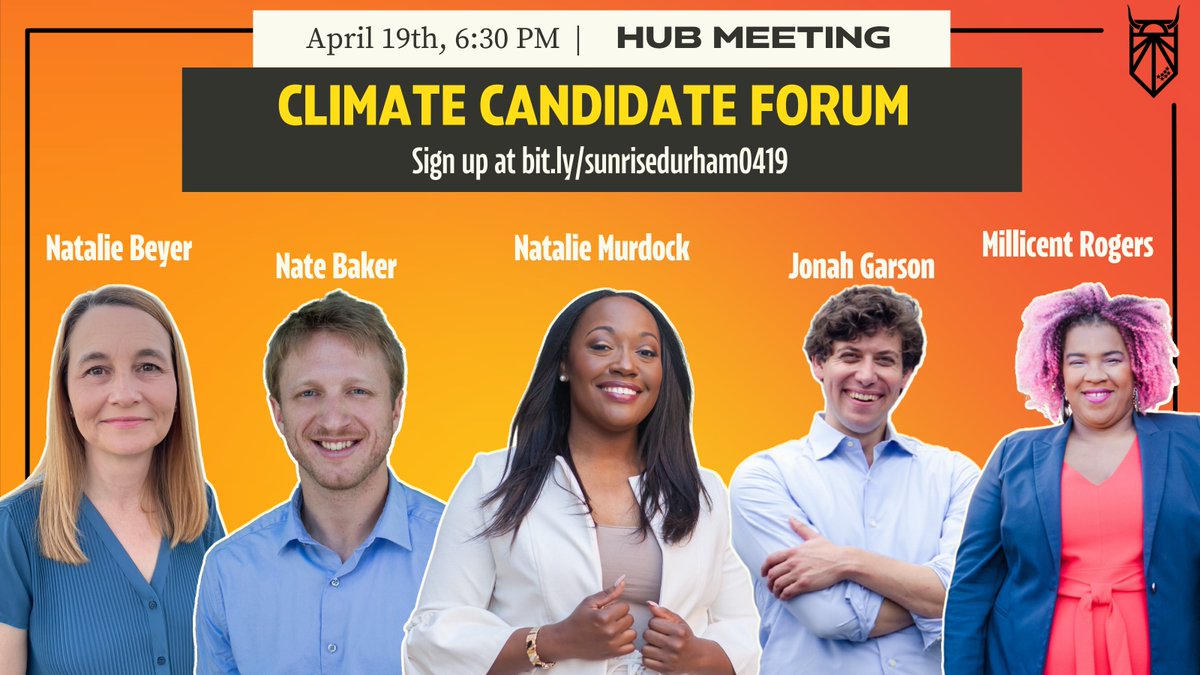 SunriseDurham's tweet photo. Join us for our Hub Meeting X Climate Candidate Forum on 04-19, 6:30 PMโ๏ธ
We will be listening to these amazing candidates & how they plan to center climate justice in their campaigns & beyond ๐ฟ
Thank you for signing the #GNDPledge!๐๏ธ
Sign up here https://t.co/59vaUPqjLp :) https://t.co/LD9Yq3xFeq