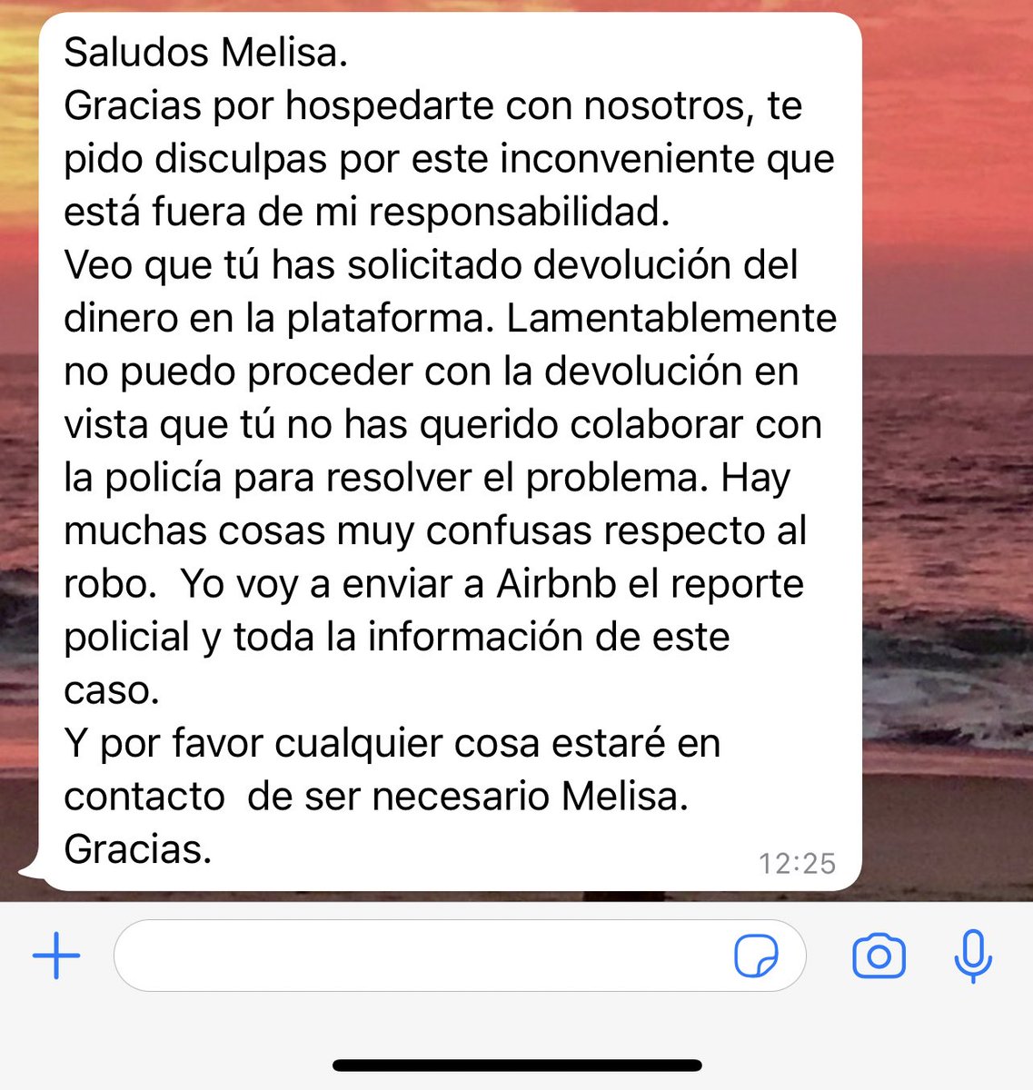 MelisaChangB's tweet photo. @_Dmnm_ Yo los reporté pero esta fue su respuesta del señor! Espero @Airbnb @AirbnbHelp me puedan ayudar https://t.co/noBBR9Z99g