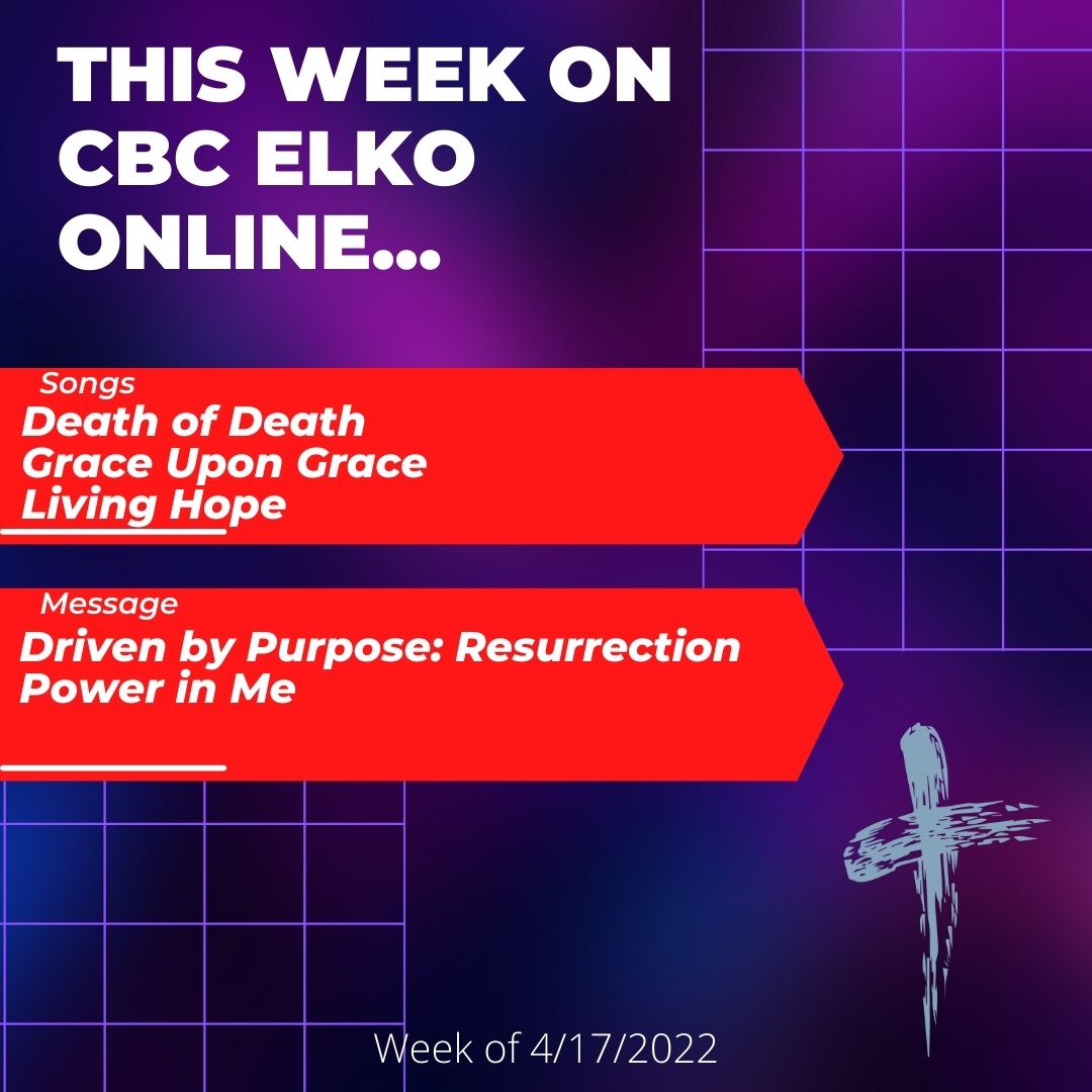 CBC_Elko's tweet photo. Couldn't make it to #Easter worship? Don't miss this week's #CBCElkoOnline! 

- Songs - "Death of Death," "Grace Upon Grace," and "Living Hope"
- Message - Driven by Purpose: Resurrection Power in Me
Plus... baptisms!

Every even-number hour PT 24/7

https://t.co/IPnaAyFEd5 https://t.co/8RUcOEfG7B