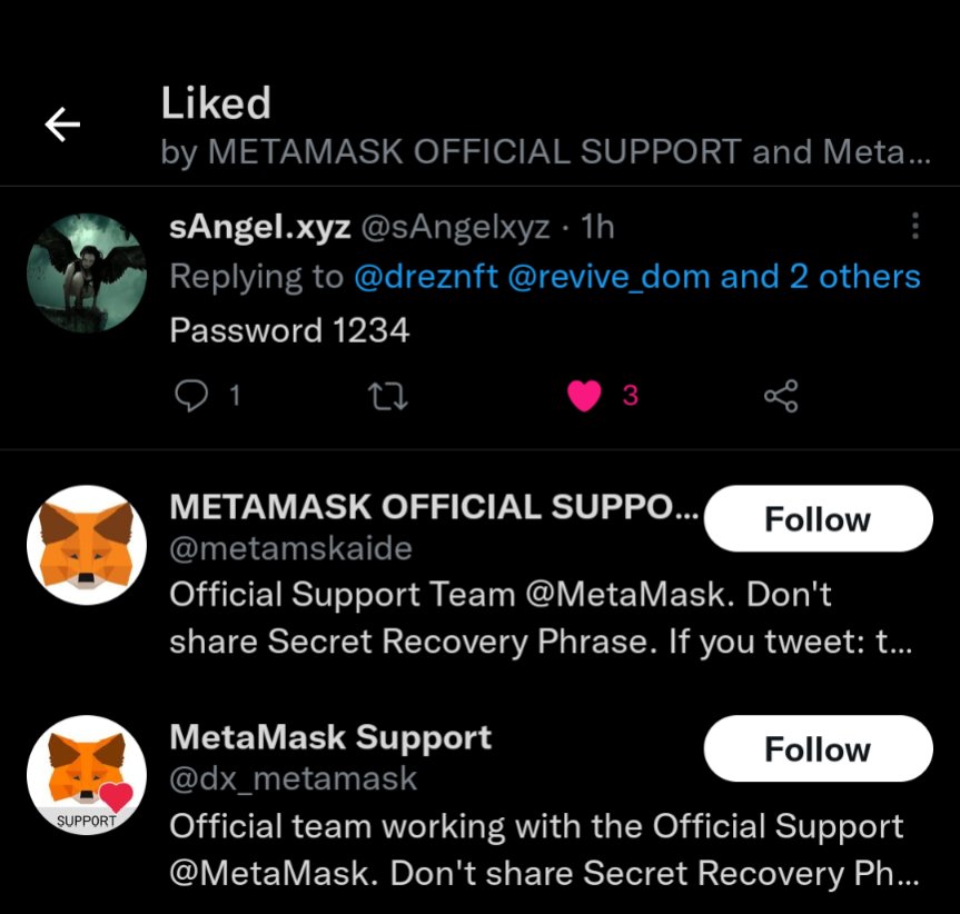 dreznft's tweet photo. @revive_dom @Serpent @MetaMask I think I found your scammer... Just commenting on your situation unleashed a flurry of phishing attacks. @elonmusk  can fix this right? https://t.co/WCBD7K20CM