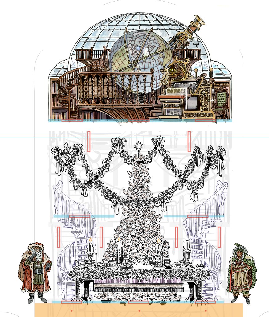 It being Easter reminded me that I need to get on the ball re: Christmas. I'd gotten hung up on penciling these complex-for-me spiral staircases for the workshop playset, but tried again today (months later) I feel pretty good about 'em! 