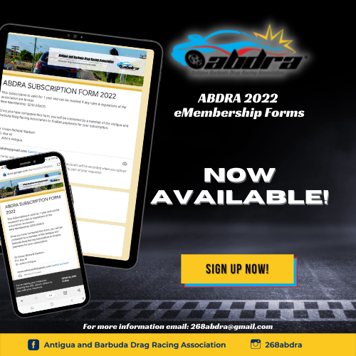 268abdra's tweet photo. The ABDRA Membership Form for 2022 is now digital. 
If you are in Antigua &amp; Barbuda, and would like to be a registered member of the Antigua and Barbuda Drag Racing Association, click this link --> https://t.co/gAFymlpYXD.
If you have any questions, you can email us.
#abdra🇦🇬🏁 https://t.co/dEahfjl2GM