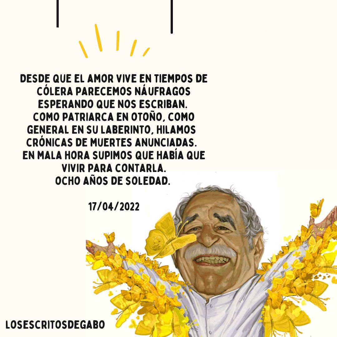 GaboEscritos's tweet photo. Ocho años de soledad. 🦋💛 https://t.co/cI8AgQgb2a