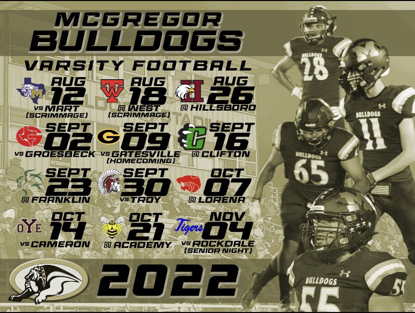 McGregorFootba1's tweet photo. 2022 Football Schedule…MB4L!! https://t.co/z8Y0QtPYCA