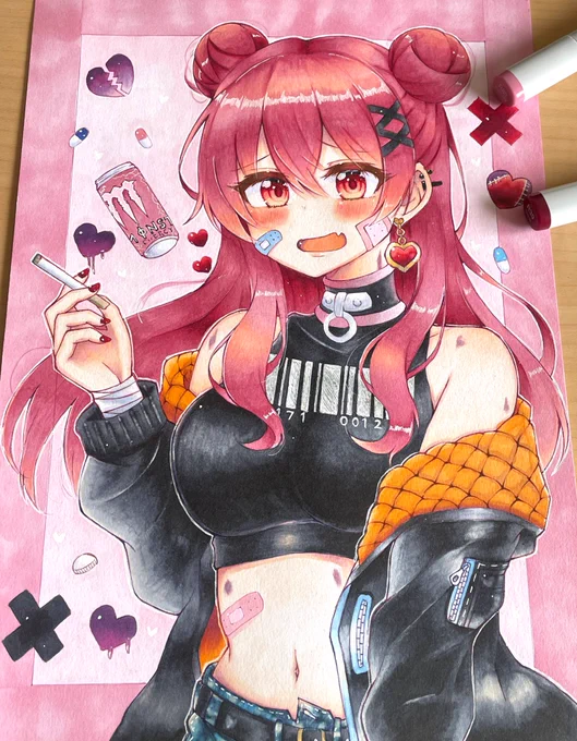 メンヘラちゃん描いた🍑💜🚬💊💉

 #創作 #オリジナル 