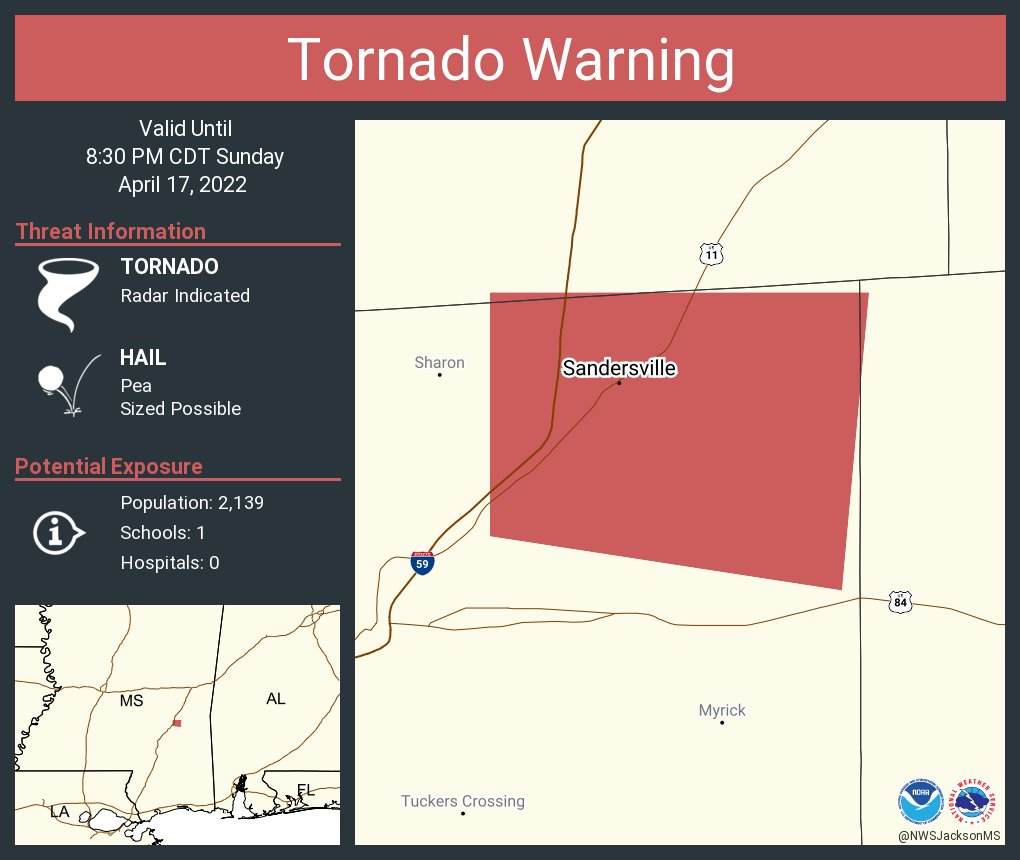 NWS Tornado on Twitter "Tornado Warning continues for Sandersville MS