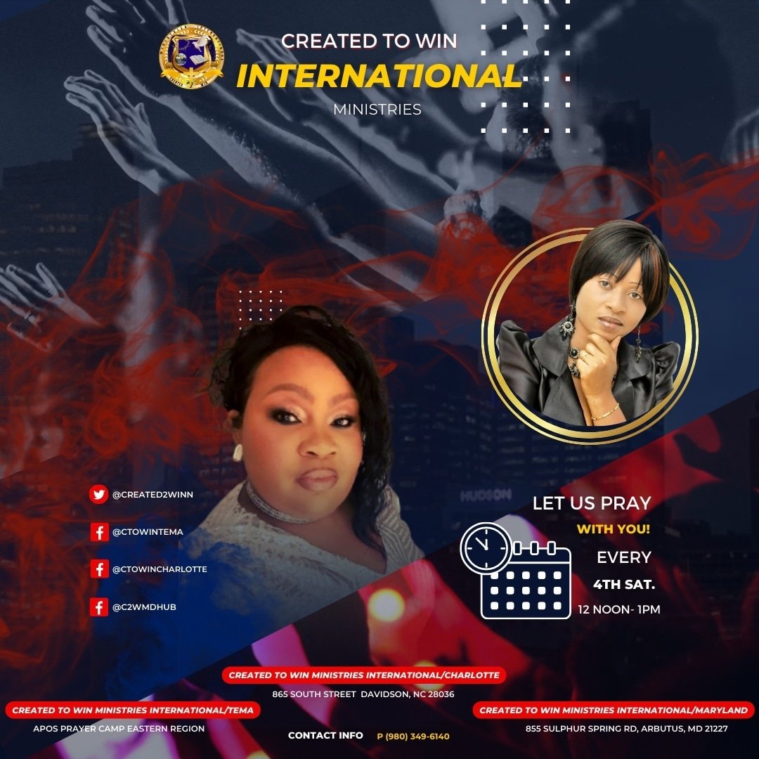 wtwimpartation's tweet photo. ➡️Join a @created2winn prayer Hub near you
➡️EVERY 4TH Sat 12 Noon 
➡️ Created To Win Ministries International/Maryland, Created To Win Ministries International/Tema , Created To Win Ministries/CHARLOTTE    
  
#C2W #maryland #Tema #charlotte #HUB #houseofprayer https://t.co/EBQB8Trmfh