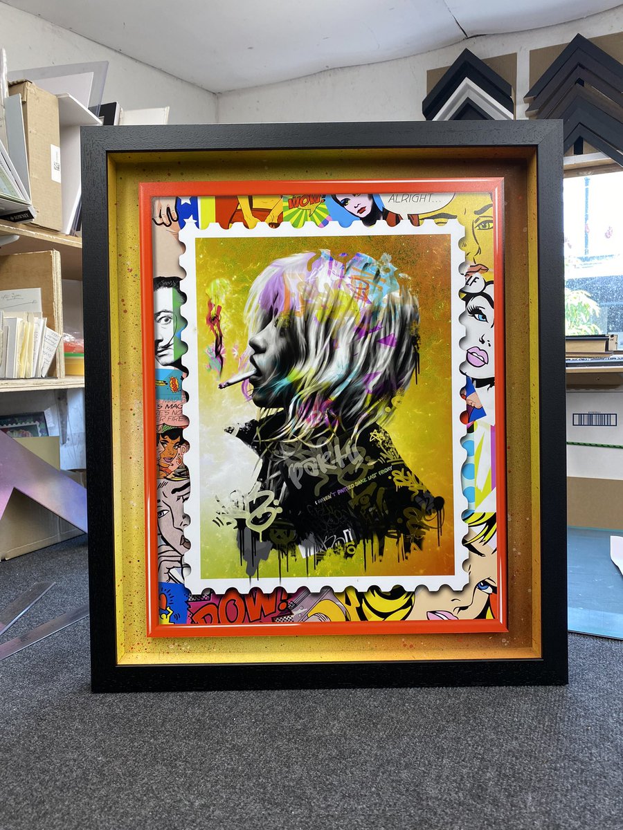 theframeshed's tweet photo. FeelGood #NFT still coming, custom sprayed backing and spacers for the PartyGirl. #Feelgood #customframes #customframing #nftframing https://t.co/Vl0Cb4BaiZ