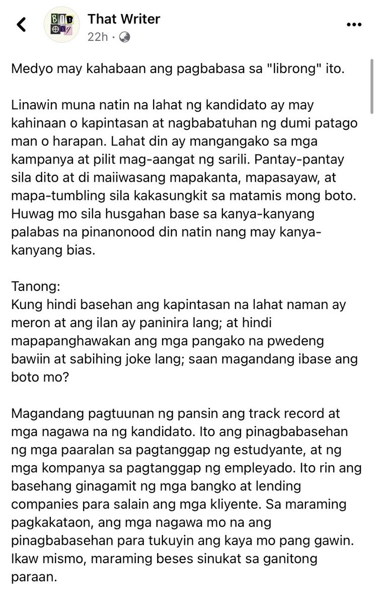 gelotintin's tweet photo. READ: Contemporary Filipino author Bob Ong makes his presidential bet known for the first time by endorsing the candidacy of Vice President Leni Robredo. https://t.co/HW2hPe1YK8