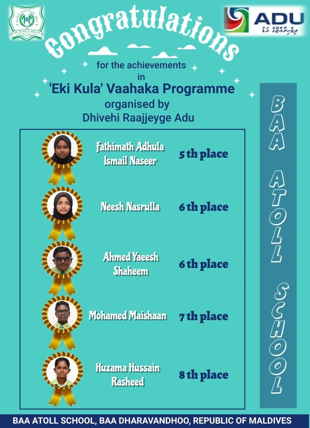 batollschool's tweet photo. Success comes with hard work. Congratulations to all our students who made to the top 10 of ' Eki Kula' Story Writing Competition organized Dhivehi Raajjeyge Adu
 
We are so proud of you all 👏👏👏👏 https://t.co/Tdml4g4nbJ