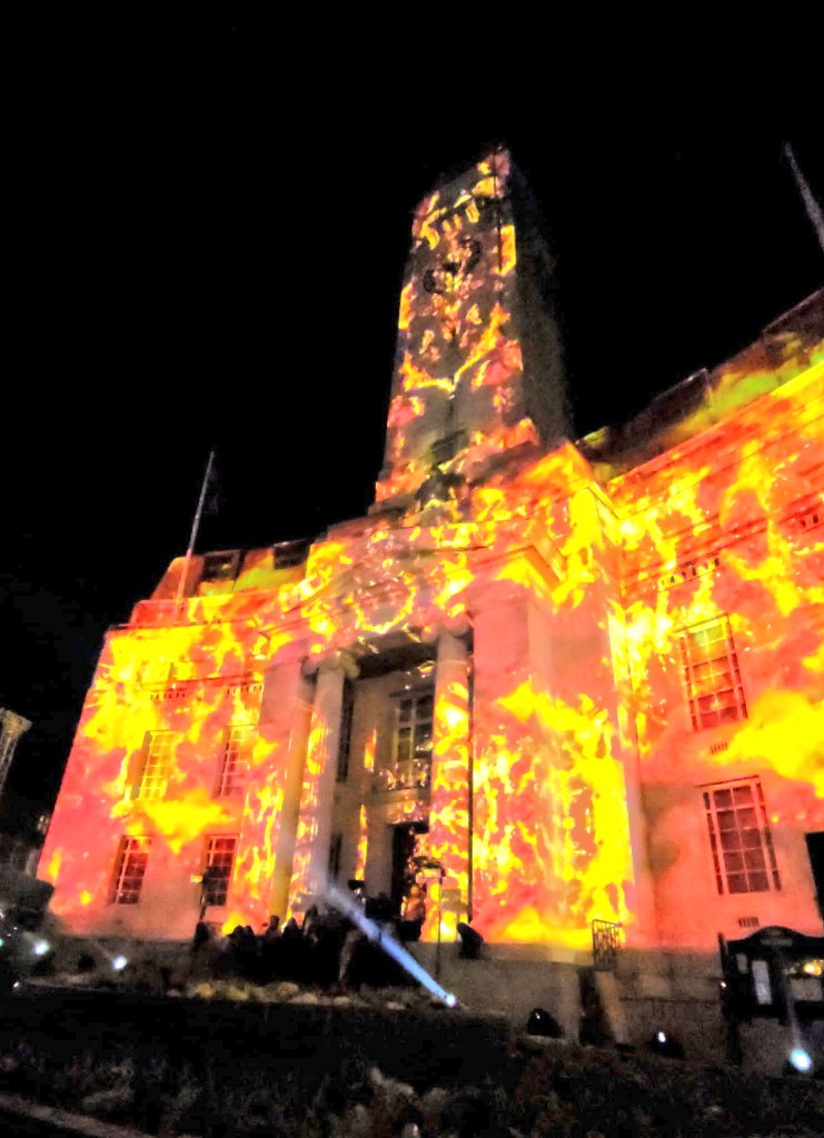 LutonSOS's tweet photo. Our SOS service was out on night shift this weekend. On shift was Clare &amp; Ken. It was a real treat to witness the spectacular light show at Luton Town Hall. The 'About Us' FREE event is available until 20th April. The music &amp; choir was simply divine. @lutoncouncil @LbcLicensing https://t.co/4u94b7CDvQ