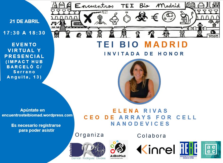 Fundación DRO (@fundaciondro) on Twitter photo Esta semana tenemos <a href="/TEIbio/">Encuentros TEI bio</a> #madrid. Contaremos con Elena Rivas, CEO de <a href="/ArraysCell/">ARRAYS FOR CELL NANODEVICES, SL</a> y vicepresidenta 2ª de <a href="/asebio/">AseBio - Asociación Española de Bioempresas</a>. El jueves 21 de abril a las 17:30 en <a href="/ImpactHubMAD/">Impact Hub Madrid</a> y virtual. Apúntate en forms.gle/Ukvzd5ANeF1jKz…
Te esperamos. Esta semana tenemos <a href="/TEIbio/">Encuentros TEI bio</a> #madrid. Contaremos con Elena Rivas, CEO de <a href="/ArraysCell/">ARRAYS FOR CELL NANODEVICES, SL</a> y vicepresidenta 2ª de <a href="/asebio/">AseBio - Asociación Española de Bioempresas</a>. El jueves 21 de abril a las 17:30 en <a href="/ImpactHubMAD/">Impact Hub Madrid</a> y virtual. Apúntate en forms.gle/Ukvzd5ANeF1jKz…
Te esperamos.