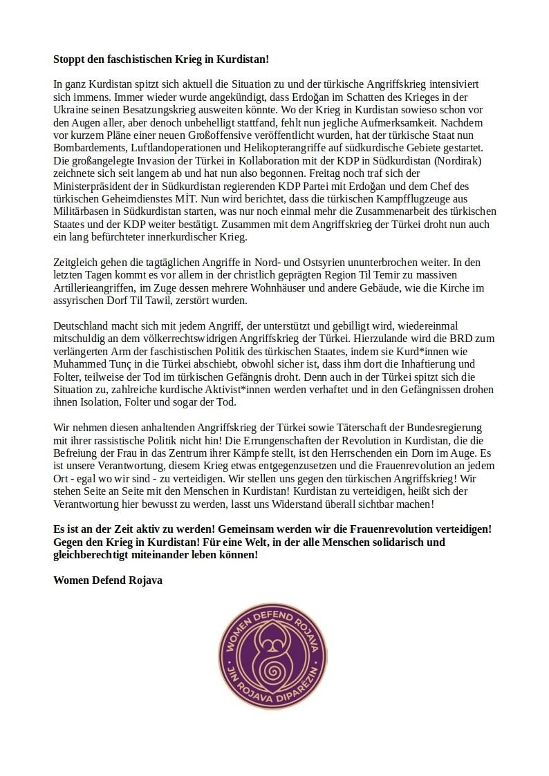 Die Türkei eskaliert weiter den Krieg in Kurdistan. Aktuell hat der türkische Staat eine weitere Militäroperation in Südkurdistan gestartet. Seit gestern Abend werden die Gebiete Zap, Metîna und Avaşîn massiv aus der Luft und mit Bodenraketen bombardiert.
