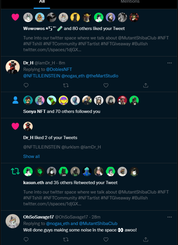 nogas_eth's tweet photo. Man to see the MSC FAM pop out like this was so STRONG to see. Thank you all for tunin into the space and speakin BULLISH on @MutantShibaClub. Got to chat with a lot of new people and hope to do this more often!
#NFTCommunity #NFT #NFTs #MSCFAM #NFTdrop https://t.co/VglA0qqZKM