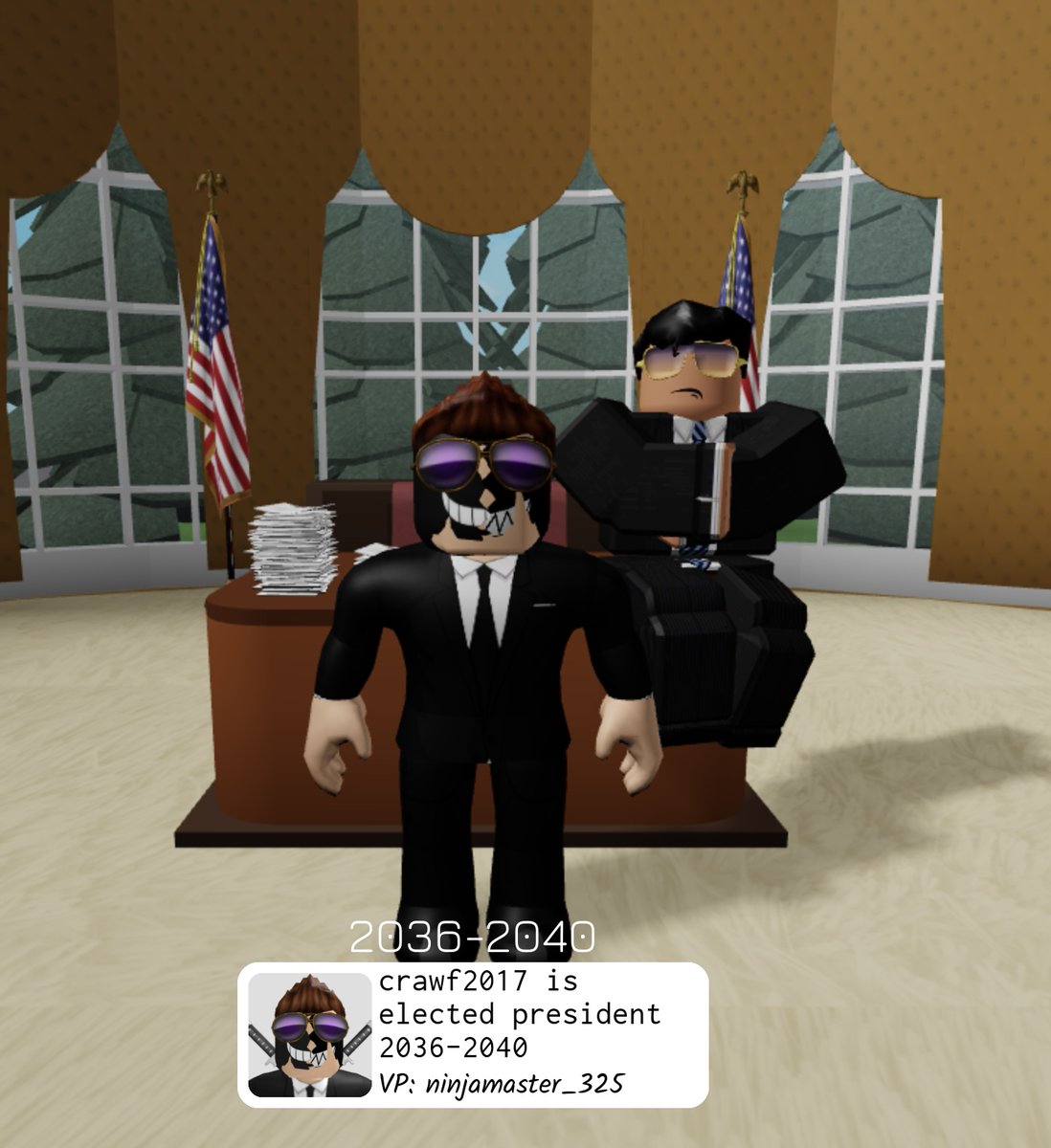 iiStxlendreams's tweet photo. Playing @premulis Election Simulator today
proud to Endorse presidential candidate Crawf2021, and VP candidate OneShot as they won their Roblox election securing there position in government from 2036-2040. Congratulations 🎉 🐘 🇺🇸 https://t.co/e0UvcQDIyx