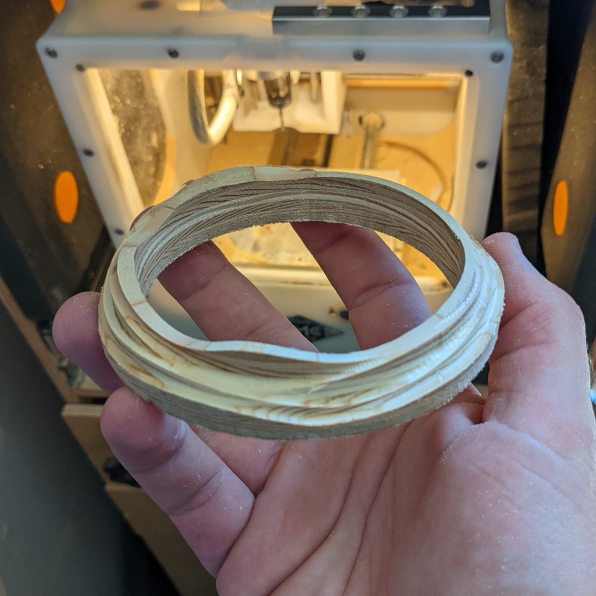 eweinhoffer's tweet photo. (16 of 52) Concentric Hills. Each of four circular paths was milled in plywood with an 1/8" ball endmill.
#machining #cncmachining #plywood #artweekly #othermill #bantamtools https://t.co/rjELeoLYY5