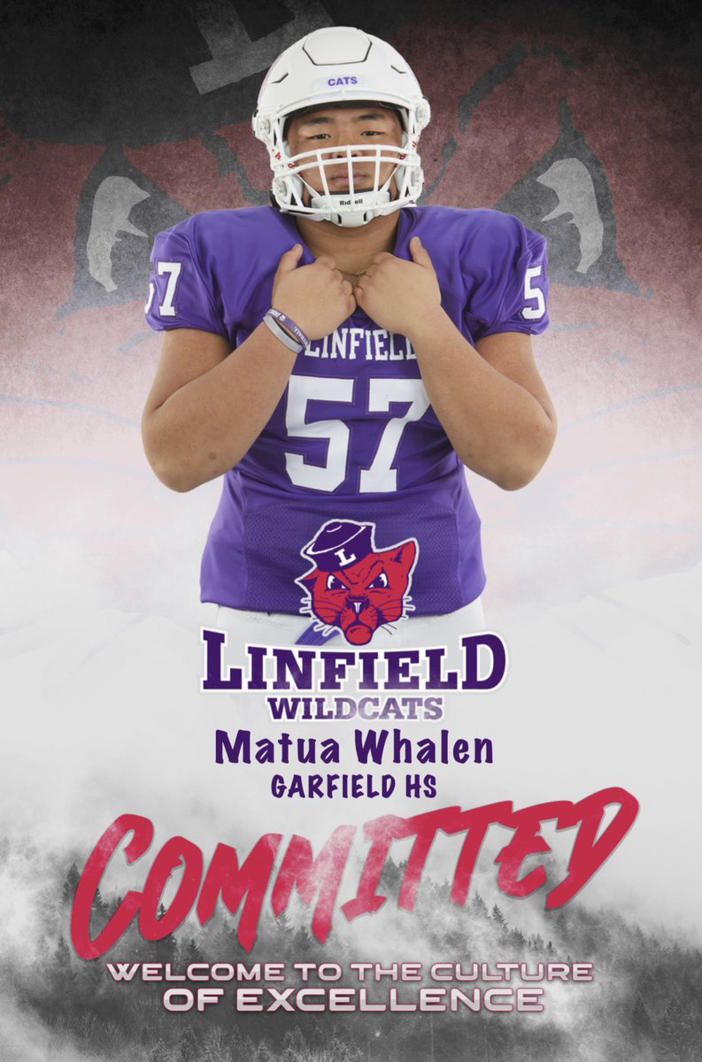 Blessed to announce that I will be continuing my athletic and academic career with <a href="/LinfieldFB/">Linfield Football</a> !! 🙌🏾’s up #gocats 💜 <a href="/CoachJVaughan/">Jackson Vaughan</a> <a href="/CoachSmithCats/">Coach Joseph Smith</a> @CoachLyons6  <a href="/ReggieWithersp2/">Reggie Witherspoon Jr</a> @Afakasi_Beast