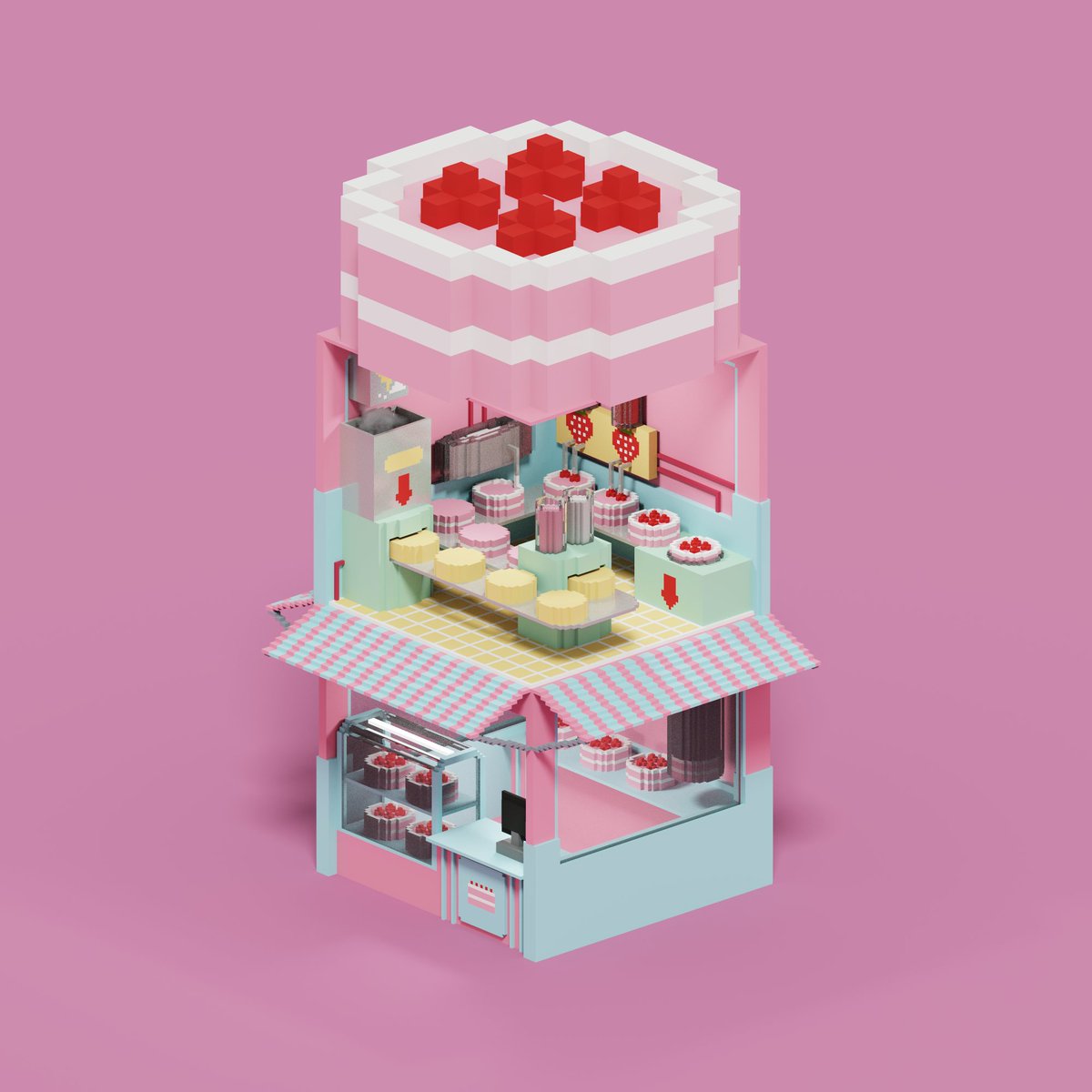 Cake factory that produces and sells cakes by itself. Presented in the form of Voxel Art. 🎂🎂

Starting bid: 1 sol ◎

1/1 NFT on <a href="/formfunction/">Formfunction</a>
 
#voxel #voxelart #SolanaNFTs #formfunction #Solana #SolanaNFT #SOL