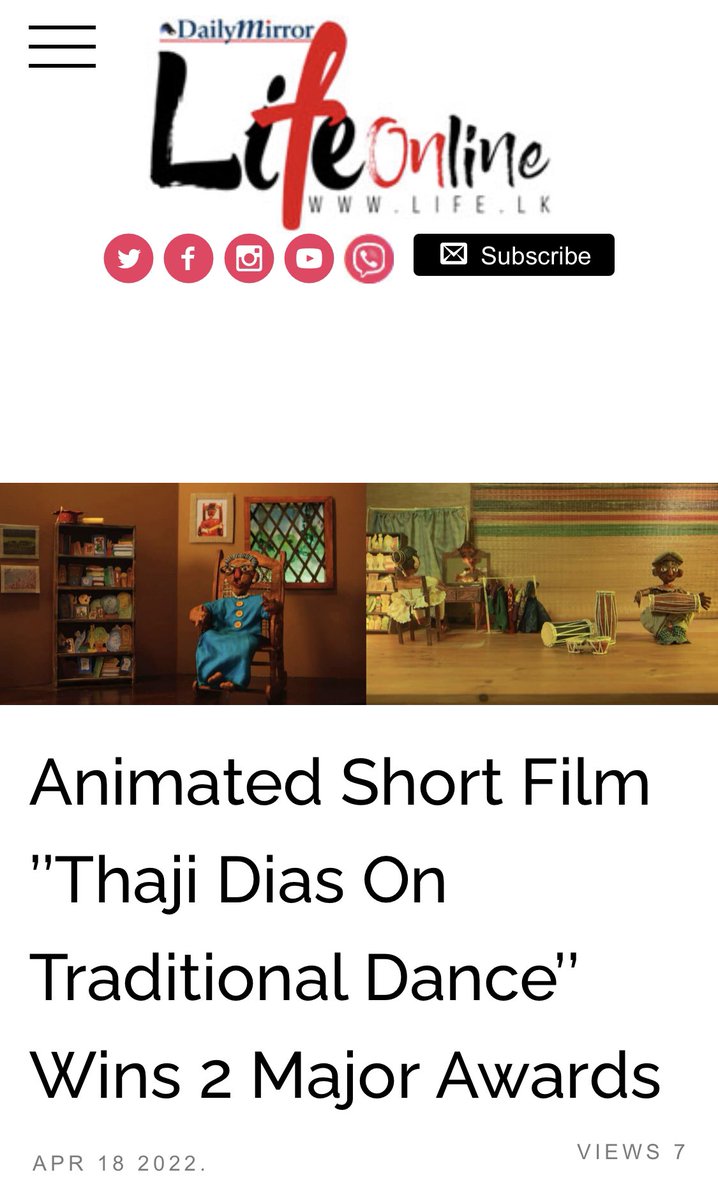 An interview on our two recent wins for Thaji’s animated short film at the Jaffna International Cinema Festival and London’s Screen Power Festival is featured in today’s Daily Mirror.  

#animateherseries <a href="/lkBritish/">British Council Sri Lanka</a> <a href="/Dailymirror_SL/">DailyMirror</a>