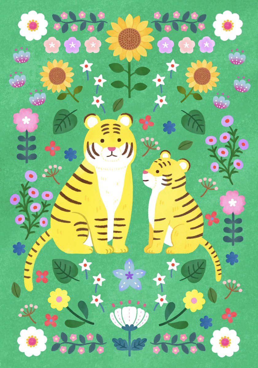 動物親子シリーズ増やし中🖌 12ヶ月分完成したらポストカードセット