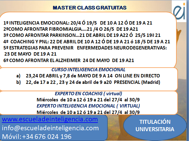 Escuela_IE's tweet photo. 6 TALLERES GRATUITOS, inscripción en info@escueladeinteligencia.com https://t.co/WPWtHC8pOg