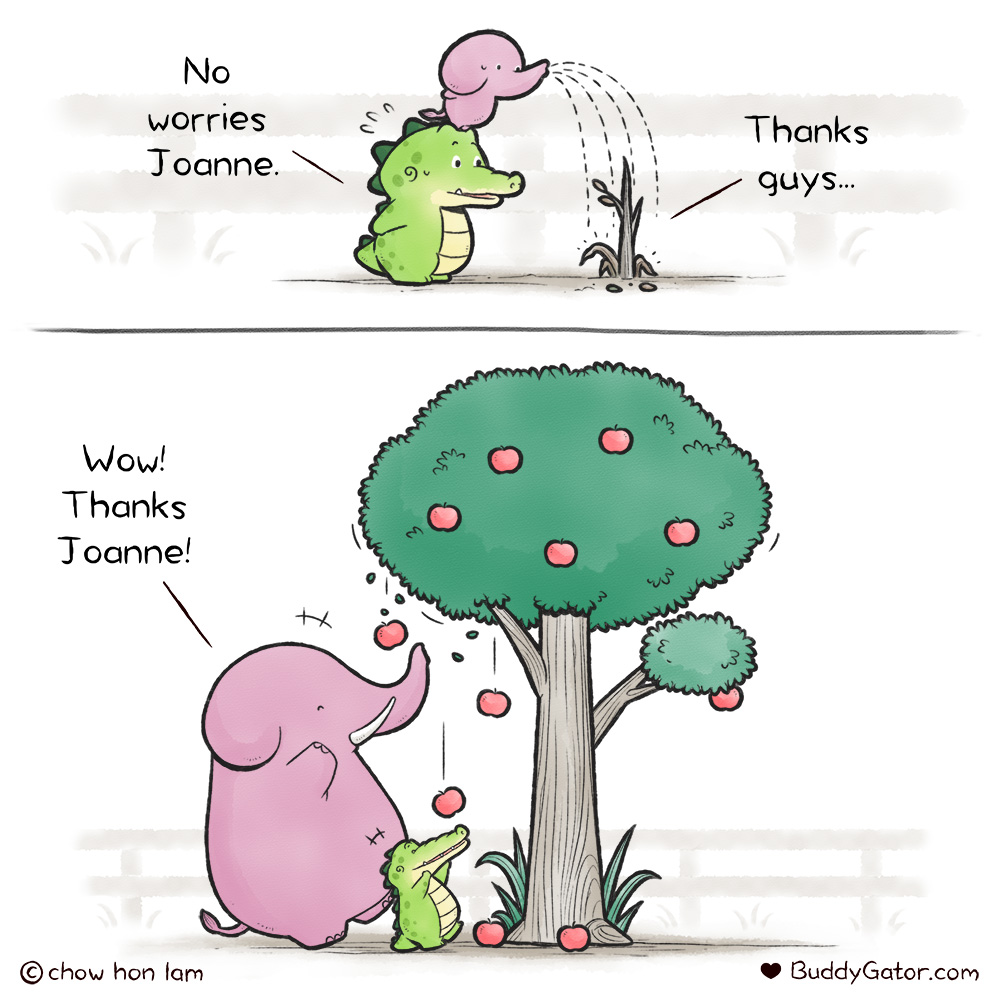 buddygatorcomic's tweet photo. Thanks. Thanks. • Story and illustration by Chow Hon Lam. 

#BuddyGator #positivevibes #heartwarming #Comics #漫畫 #aww #挿し絵 #Alligator #cute #Gator #Thanks #Tree #Apple https://t.co/ZJEd5VUmye