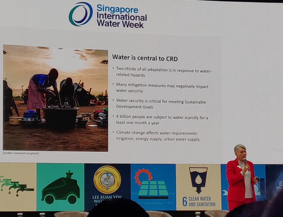 Water is central to climate resilience development. Climate resilience needs a systems approach, an integrated approach like <a href="/ircpatrick/">Patrick Moriarty</a> mentioned says Dr Debra Roberts <a href="/IPCC_CH/">IPCC</a> #siww2022 @waterweeksg