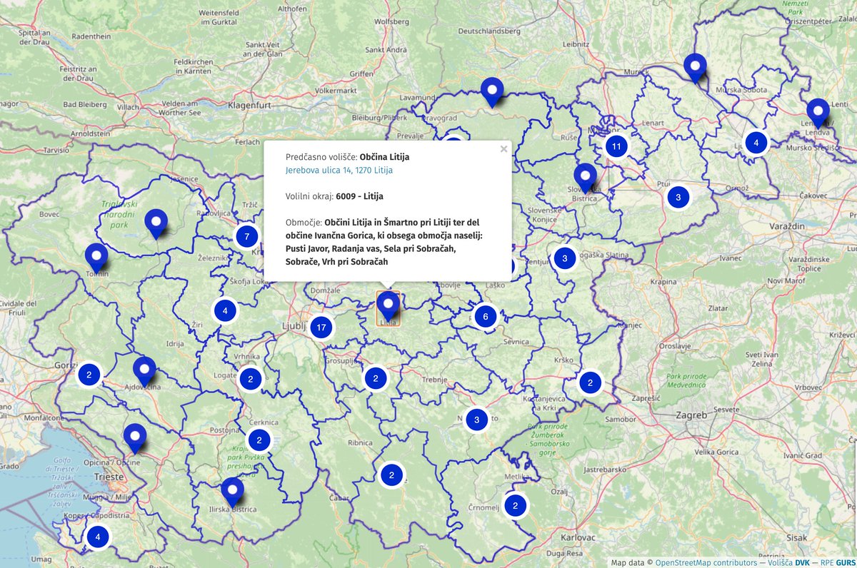 StefanBaebler's tweet photo. Ne čakaj pomladi, ne čakaj na maj!🎵
Svoje državnozborsko volišče za PREDČASNO glasovanje🗳️🏃 od torka 19. do četrtka 21. aprila med 7. in 19. uro poišči🔎 na zemljevidu🗺️ po podatkih @dvk_rs in GURS: ➡️https://t.co/e9Tu0zYEFt
#GremoVolit #volitve #OpenData #OpenStreetMap https://t.co/cdv05H5FHX