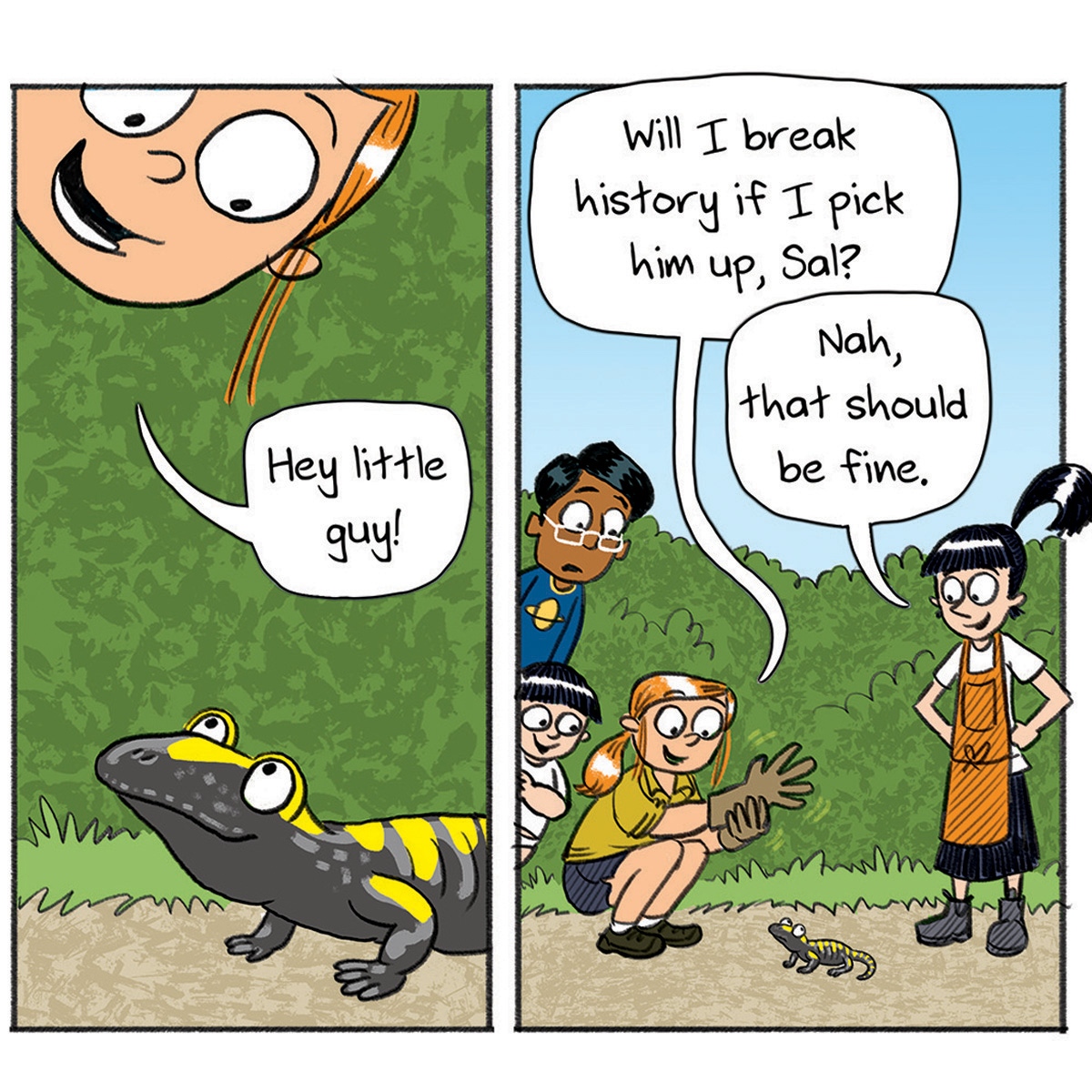 Jamesfoleybooks's tweet photo. Here's another snippet from SALLYMANDER, the comic I've got in this year's @TheSchoolMag. ⁠

Haven't our heroes heard of the 'Salamander Effect'?
⁠
@fremantlepress #STinkerInc #Sallymander #SallyTinker https://t.co/KyxpbJ6L8r