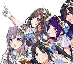 shirase sakuya ,tanaka mamimi ,tsukioka kogane ,yukoku kiriko multiple girls 5girls gloves twintails purple hair black hair purple eyes  illustration images
