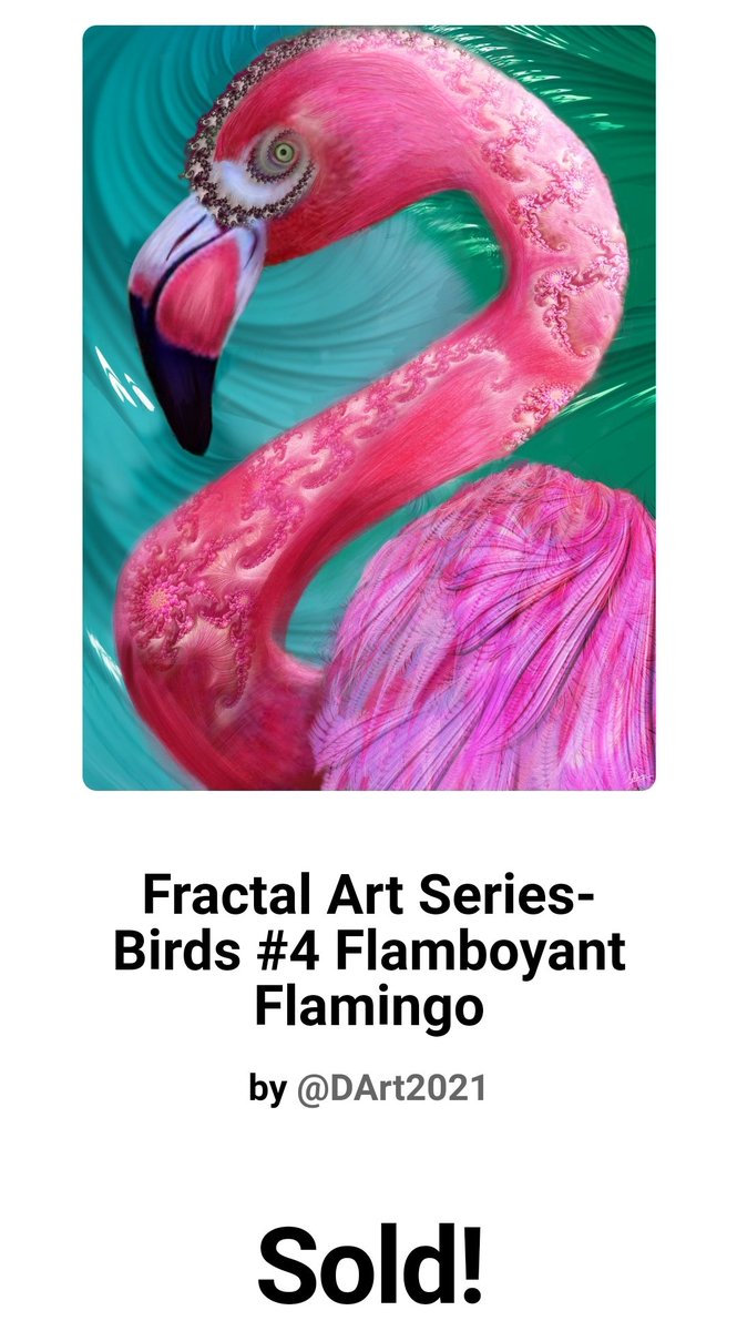 Monday started on a great note. After 7 months of minting "Flamboyant Flamingo" found a new home -  <a href="/Artifaction2/">Artifaction²</a>  collection. Thanks much for this great support to community😃♥️