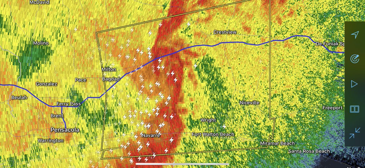 70+ mph wind gusts possible near Navarre, Hurlburt Field, Destin, Fort Walton Beach, Eglin AFB, Niceville, and Crestview shortly. Damaging straight line winds are the concern. No driving right now on I-10 or US98 in Okaloosa County.