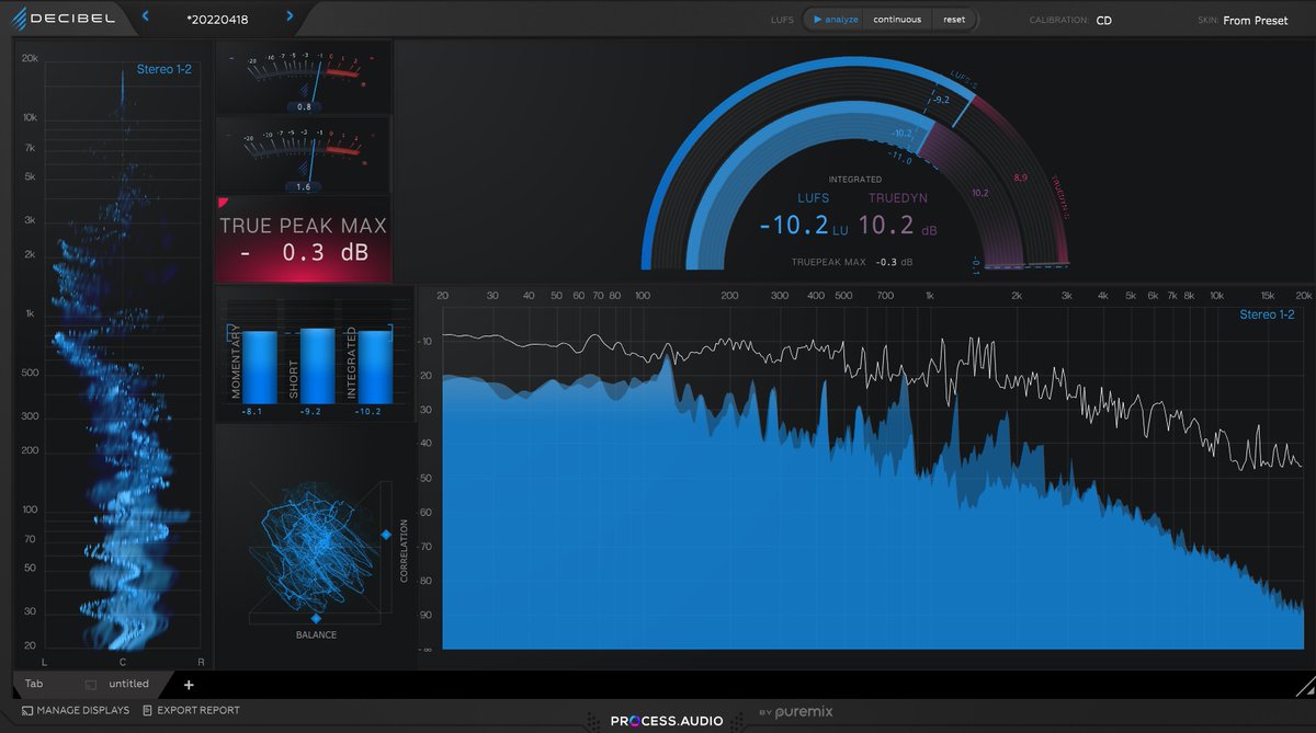 ksingscom's tweet image. 最強のアナライザー発見！InsightにもMeteringにも出来なかった、各モジュールの位置と大きさを自由にカスタム出来るのがこれ程感動モノだとは！しかもタブ機能で表示切り替えも可能だし、VST、スタンドアローン、モバイルでも使えるって敵なしやん☆

#ProcessAudio
#Decibel
process.audio/en/products/de…