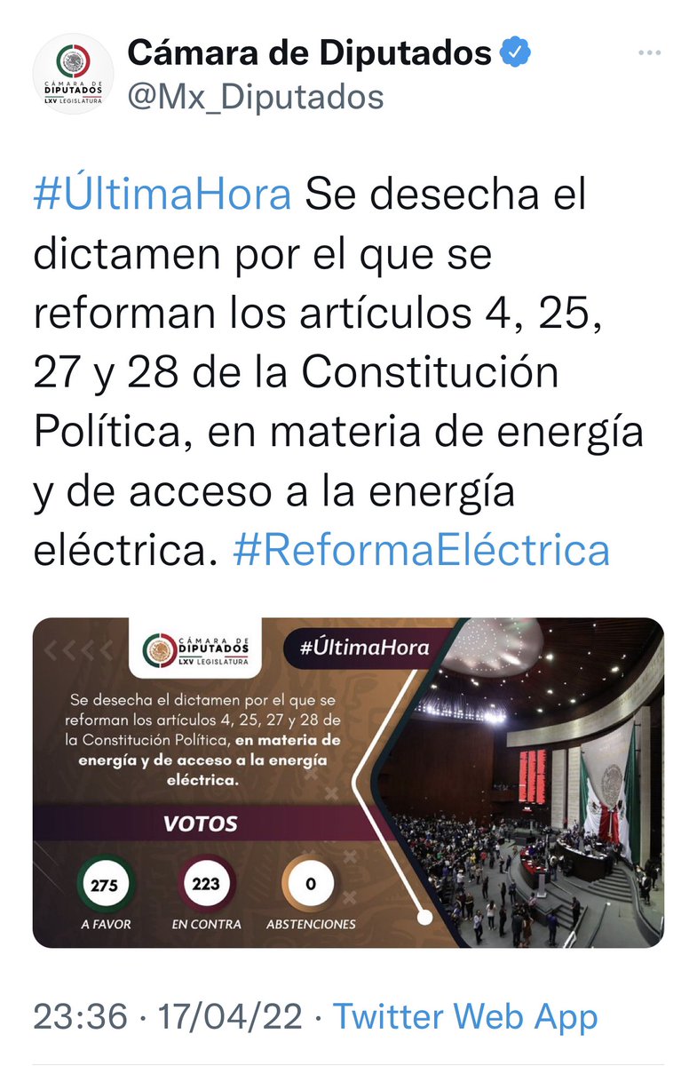 gdehoyoswalther's tweet photo. La #ReformaEléctrica se desechó. Los partidos, coordinadores y diputad@s de @AccionNacional, @PRI_Nacional, @PRDMexico y @MovCiudadanoMX hicieron valer la #ResistenciaDemocrática. Los liderazgos de @MarkoCortes, @alitomorenoc, @Jesus_ZambranoG y @DanteDelgado cumplieron a México. https://t.co/JsR1WqHNSQ